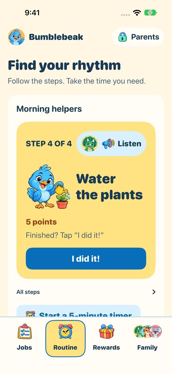 Routine on iPhone: Find your rhythm. Morning helpers, step 4 of 4, Water the plants, 5 points